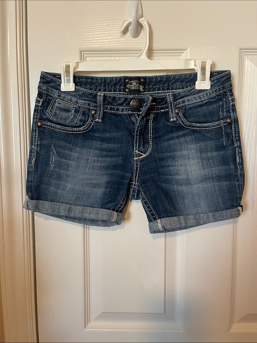 Women's Dark Blue Rolled-Hem Denim Shorts